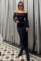 Black Buckle Detailed Madonna Collar Long Sleeve Women's Sandy Midi Dress