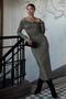 Khaki Buckle Detailed Madonna Collar Long Sleeve Women's Sandy Midi Dress - 4