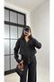 Black Double Zipper Cardigan Elastic Waist Pants Knitwear Set Gaus-01090 - 4