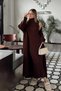 Brown Turtleneck Zero Sleeve Midi Dress-Cardigan Women's Knitwear Set - 3