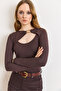 Women's Brown Roba Low-Cut Accessory Detailed Flexible Soft Touch Blouse Blz-19003206