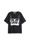 Leather Shine Printed Relaxed Fit Black Women's Tshirt