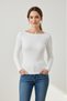 Women's White Boat Neck Slim Fit Slim Fit Long Sleeve Corded Fabric Blouse - 2