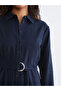 Navy Blue Belted Shirt Dress - 3