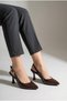 Women's Coffee Brown Patent Leather Buckle Women's Pointed Heel Shoes - 4