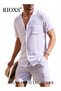 2-Piece Men's Summer Outfits, Loose Fit Button-Down Short Sleeve Shirts with Wide Leg Shorts, Casual - 6