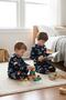 Boy's Truck Car Patterned Cotton Pajama Set - Long Sleeve Navy Blue Color - 2