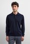 Navy Blue Relaxed Fit Polo Collar Knit Sweater - 3