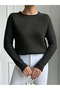 Women's Black Crew Neck Knitwear Sweater - Casual & Stylish Use