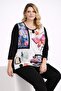 Women's Plus Size Black, Digital Print, Stone Detailed, Crew Neck Blouse 65N39362 - 5