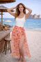 Women's Double Slit Patterned Orange Pareo Skirt - 4