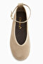 Jenin Genuine Leather Beige Suede Belted Women's Ballerinas - 3