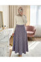 Elastic Waist Plaid Patterned Polyviscon Skirt -Indigo