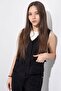 Black Pocket Linen Vest Set High Waist Pants Girls' Bottom Top Set 23544 - 2
