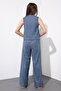 Indigo Pocketed Linen Vest Set High-Waist Pants Girls' Top and Bottom Set 23547 - 7