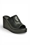 Y555250703 Black Genuine Leather Wedge Heel Women's Slippers - 6