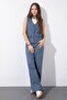Indigo Pocketed Linen Vest Set High-Waist Pants Girls' Top and Bottom Set 23547 - 6