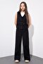 Black Pocket Linen Vest Set High Waist Pants Girls' Bottom Top Set 23544 - 5