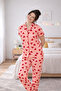 Premium Women's %100 Natural Cotton Babydoll Heart Collar Piped Buttoned Pajama Set - 4