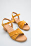 Yellow Suede Genuine Leather Cross-Strapped Short Heeled Women's Sandals with Ankle Strap - 2