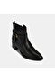 Women's Black Adjustable Metal Buckle Heeled Leather Boots - 5