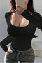 Women's Black Square Neck Long Sleeve Stretchy Bodysuit – Casual & Stylish Slim Fit Basic Blouse