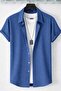 Boyfriend Fit Waffle Fabric Alaçatı Style Unisex Wrinkled Short Sleeve Shirt - 2