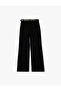 Straight Fit Pocketed Straight Wide Leg Belted Fabric Trousers - 4