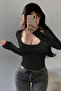 Women's Black Square Neck Long Sleeve Stretchy Bodysuit – Casual & Stylish Slim Fit Basic Blouse - 3