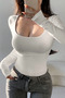Women's White Square Neck Long Sleeve Stretchy Bodysuit – Casual & Stylish Slim Fit Basic Blouse - 2