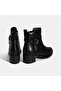 Women's Black Adjustable Metal Buckle Heeled Leather Boots - 8