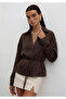 Brown Satin Shirt with Waist Drawstring Belt - 5022