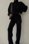 Women's Knitwear High Waist Elastic Trousers Turtleneck Finger Detail Sweater Thinky Set