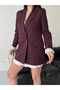 Blazer Jacket Women-Button Detail Striped Inner Lining Blazer Jacket - 3