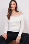 White Bardot Neck Lace Detail Textured Blouse ALC-X15139