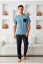 Men's Cotton Pocket Short Sleeve Blue Pajama Set