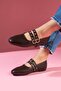 Rovigo Brown Leather Double Strap Ballerinas with Gold Buckle - 2