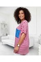 V-Neck Large Size Blue Pocket Detailed Pink and White Striped Standard Fit T-Shirt - 6