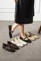 Minerva Beige Glitter Fabric Gold Buckle Belted Ballerinas - 5