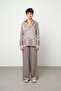 Women's V-Neck Plain Mink Color Satin Look Shirt - 4