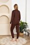 Brown Crew Neck Elastic Modal Set - 3
