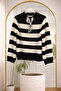 Women's Striped Sweater with Scarf and Pleated Leather Skirt Set - 4