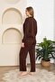 Brown Stripe Detailed Elastic Stretch Fabric Modal Set