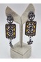 Anthracite Gray Colored Stone Dangle Vip Earrings - 2