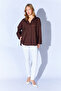Brooch Detailed V-Neck Poplin Shirt - Brown |   Mks1610532-1 - 2