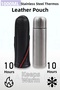 1 Liter Grey Stainless Steel Small Thermos - Tea Coffee with Leather Bag and Cup