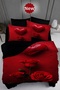 Valentine's Day Cotton Satin Double Duvet Cover Set with Elastic Sheets the Great Rose