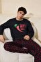 Black Regular Cut Pepper Printed Cotton Pocket Detail Long Knitted Pajama Set Tmnaw26Pt00044 - 2