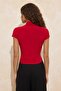 Kırmızı Drapeli Fitted/Vücuda Oturan Kısa Kollu Dik Yaka Esnek Örme Bluz TWOSS24BZ00426 - 4