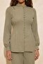 Khaki Linen Look Button Detailed Blouse and Trousers Top-Bottom Set TCTSS26US00001 - 3